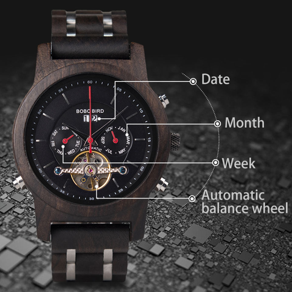 zegarek drewniany. Monaco (m7) - 44,4 mm