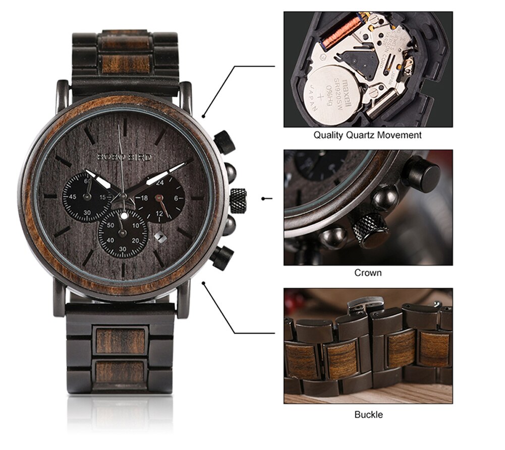 zegarek drewniany. Bruksela (m1) - 44 mm